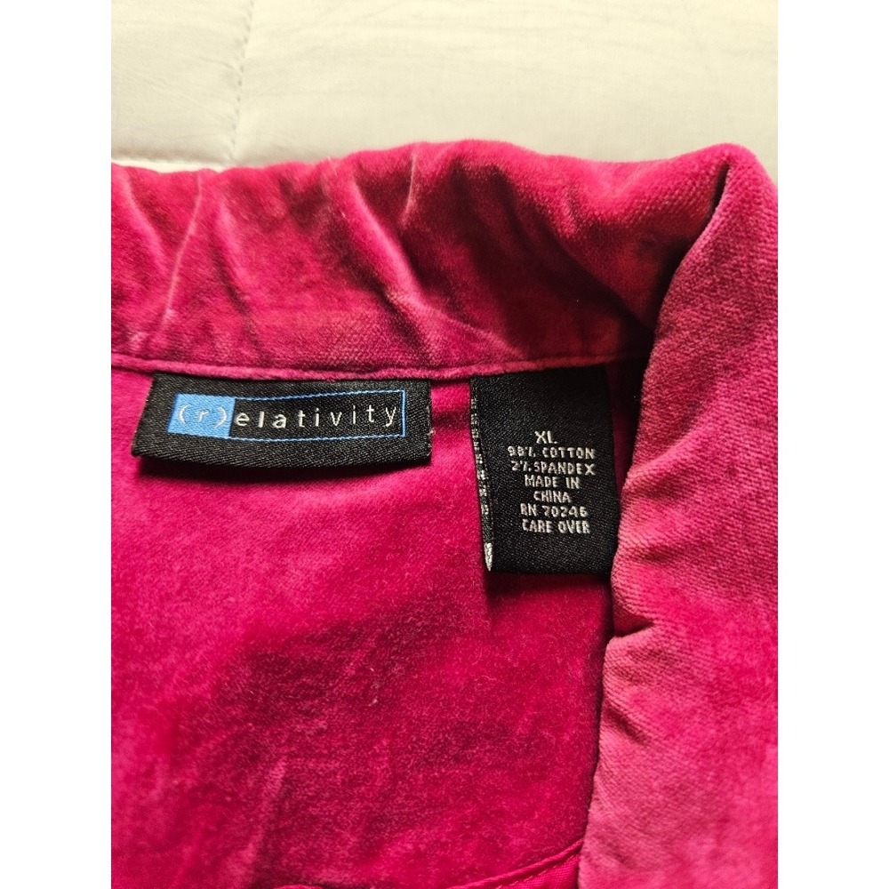 Relativity Magenta Pink Velvet Blazer Jacket Womens XL Single Button Stretch - Picture 2 of 3